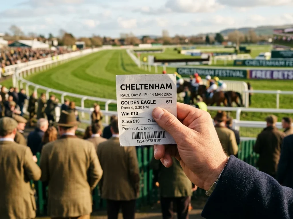Cheltenham Festival 2026 free bets guide showing betting tokens and racecourse action